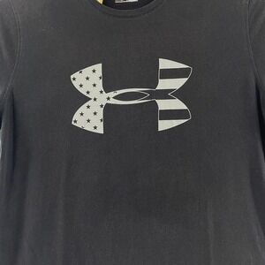 Under Armour L‎ HeatGear Black T-Shirt American Flag Logo Loose Fit Mens